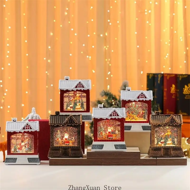 Holiday Shelf Display Accent with House Form, Water-Filled Scene, Christmas Tune, and USB or Battery Use for Window Display 3XUF