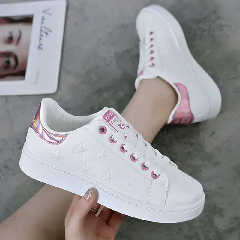 Zapatos vulcanizados transpirables para mujer, zapatillas planas informales para caminar al aire libre, color blanco, novedad de verano