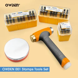 OWDEN 63pcs Jewelry Stamping Set 3mm Number And Letter Punch Tools + 3 in 1 hammer + Metal Steel Bench Block Puncher Set