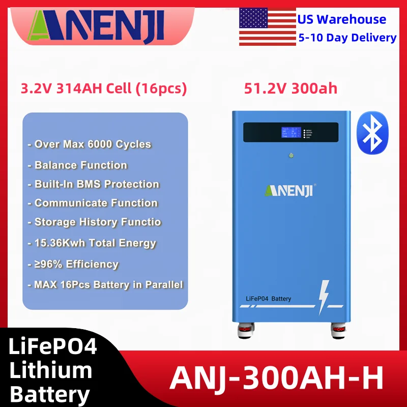 

51.2V 314Ah Powerful LiFePO4 Lithium Battery 6000 Cycles 48V 16Kwh For Home PV Solar Inverter Off Grid On Grid Built-in BMS