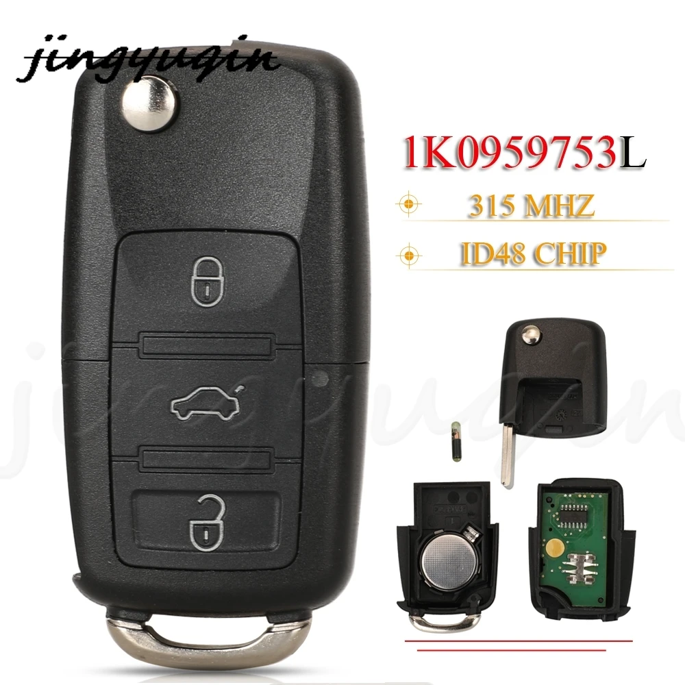 

jingyuqin 1K0959753L 3BTN Remote Flip Keys Fob Control 315Mhz ID48 Chip For VW VOLKSWAGEN Bora Golf Sharan Passat Leon HU66