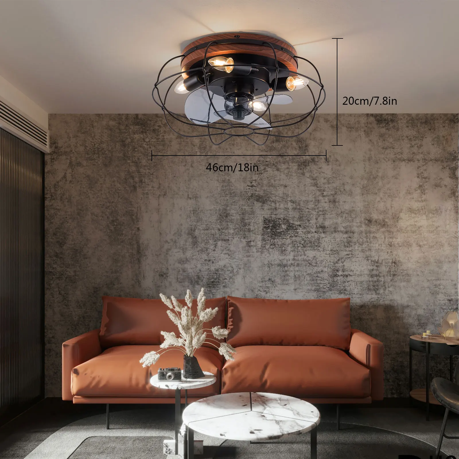 

18 Inch Ceiling Fan with Light Industrial 3 Gear Ceiling Fan Light Remote Control Flush Mount Small Fan for Bedroom Dining Room