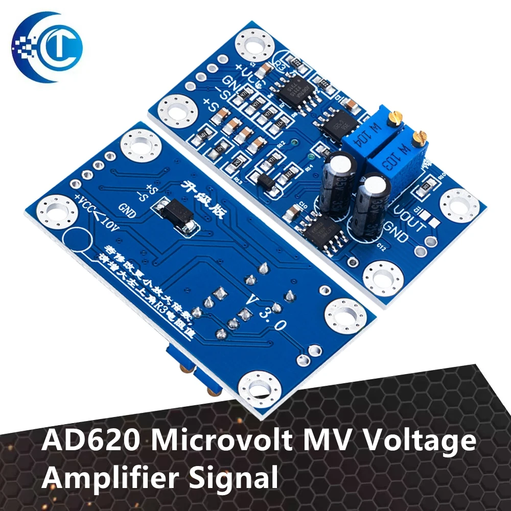 1PCS   AD620 Microvolt (MV) Voltage Amplifier - Signal Instrumentation Module Board, 3 - 12VDC Power New Arrival