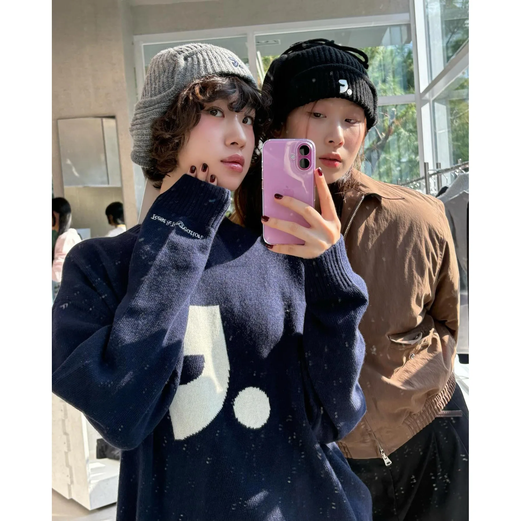 

Вязаный свитер с вышивкой буквами RR, свободный крой, круглый вырез, зима 2025, корейский стиль, женская мода, средней толщины