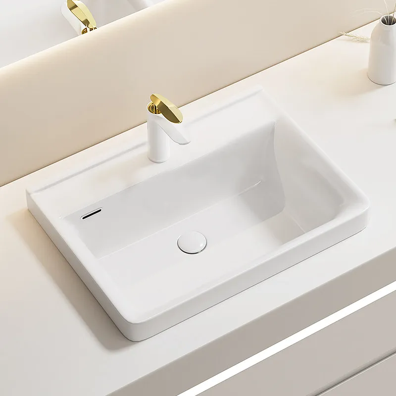 Deepened semi-embedded sink for balcony, square bathroom washbasin, large-capacity ceramic basin, single basin