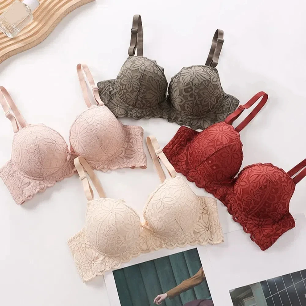 تجمع الثديين اللاسلكية العميق الخامس الصدرية إغلاق المناسب مكافحة ترهل الدانتيل زهرة حمالة الملابس الداخلية للصدمات سلس حمالات الصدر