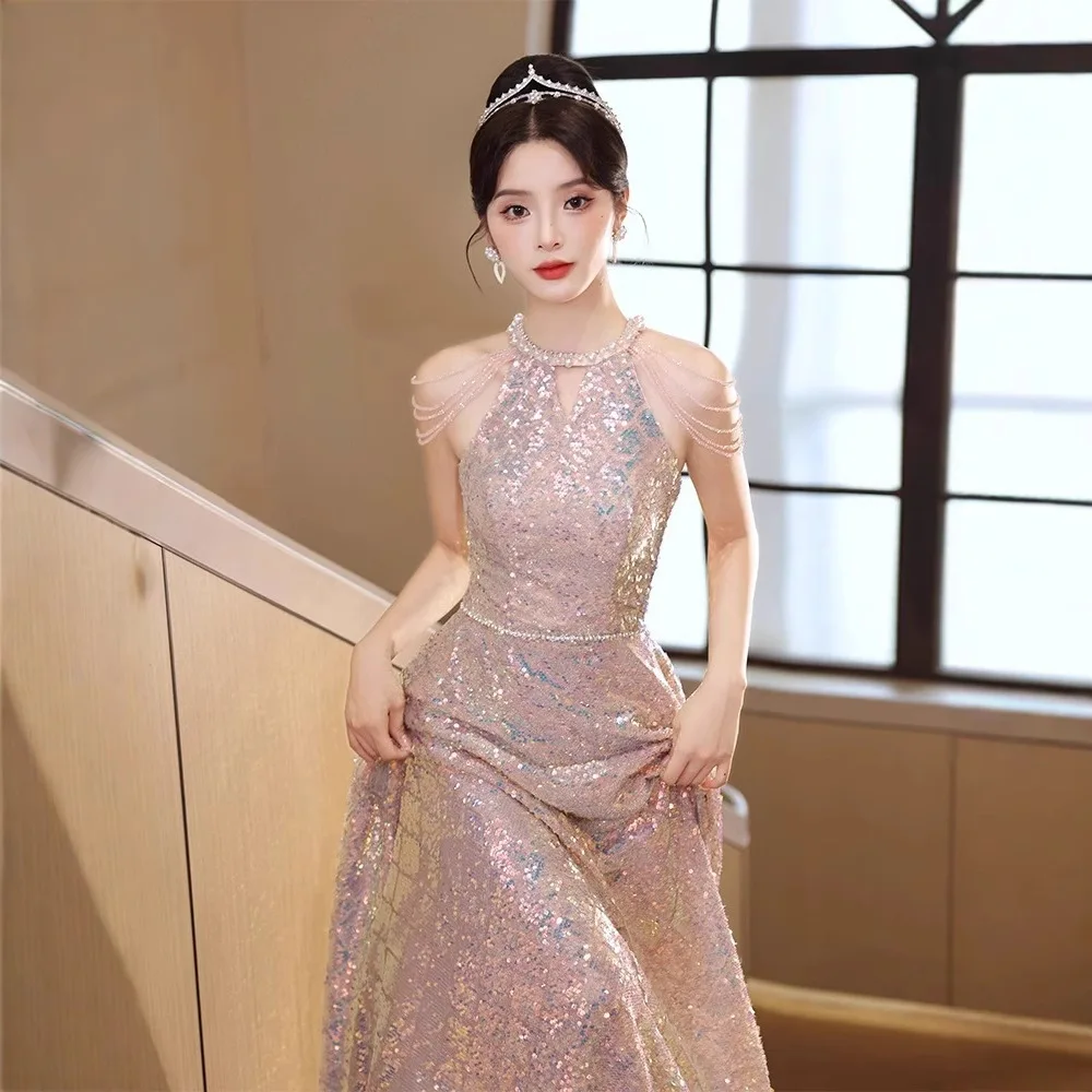 

Pink Tassel Evening Gown 2025 New Style Luxury Small Audience Annual Conference Hostess Ball Dinner Party Evening Gown