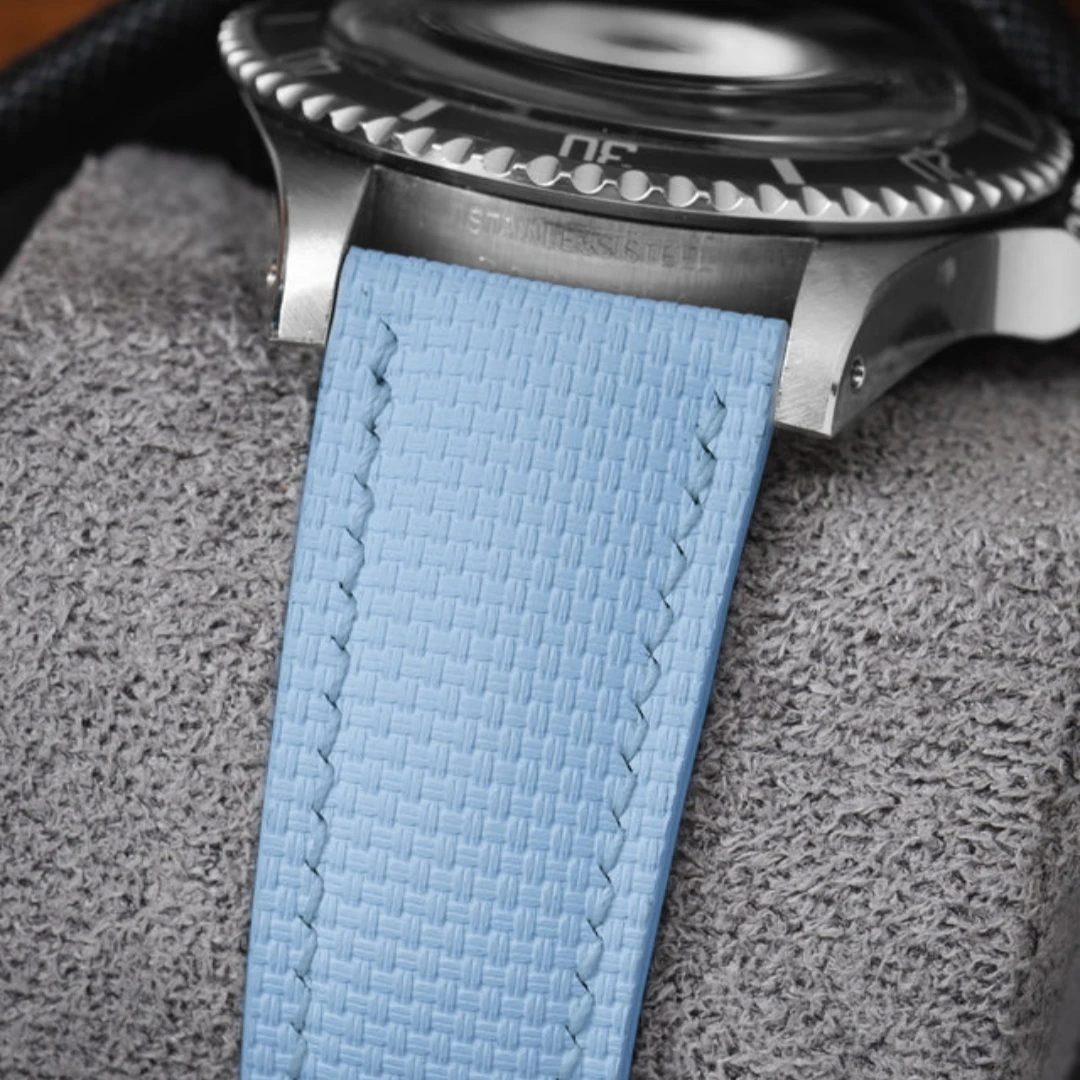 

20 21 22mm Sailcloth FKM Rubber Genuine Leather Watch Strap Fit For Rolex Grand Seiko Flat End Universal Watch Band