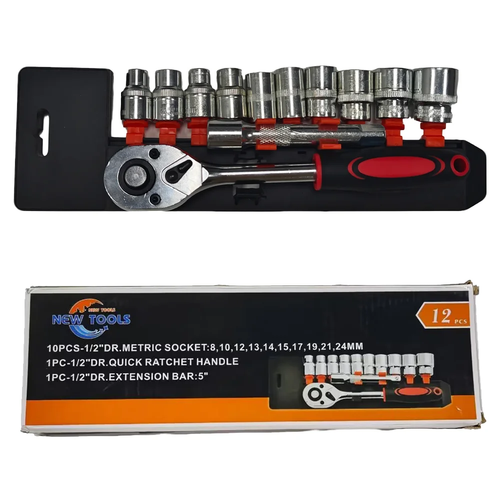 

12 Durable Metal Ratchet Wrench Covers Socket Extension Rods Hand Tool Kits Toolboxes CR-V Material Plastic Bag OEM Customizable