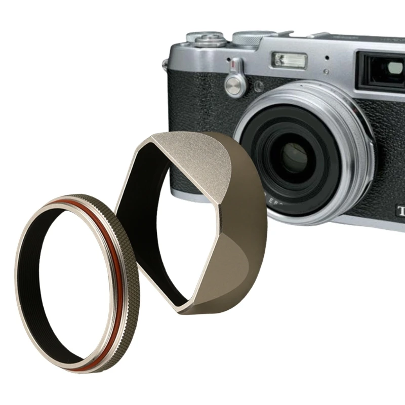 Metal Lens Hood Square Lens Cover Caps Wear Resistant Lens Protector for X100VI X100V Cameras Repair Gold