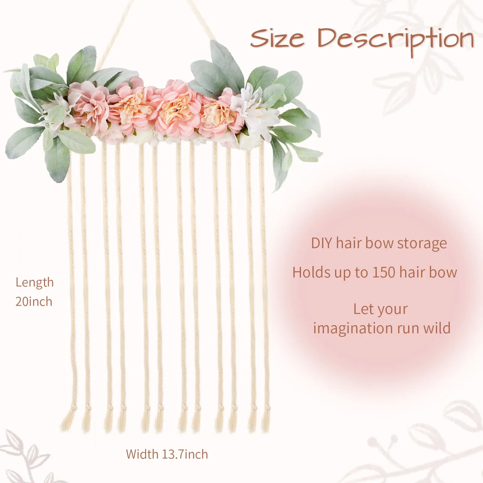 Bow Holder for Girls Hair Bows Hair Clips Hanging Organizer Baby Headband Storage Hair Accessory Display for Wall Room