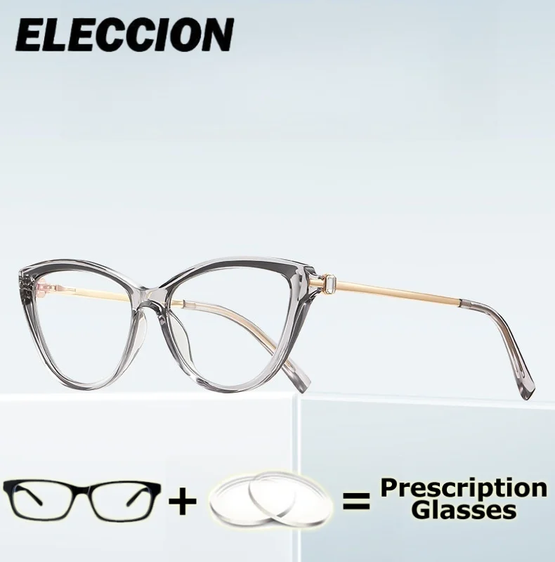 eleccion-処方メガネ抗ブルーレイ女性キャットアイ-tr90-カスタマイズフォトクロミック光学眼鏡老眼近視