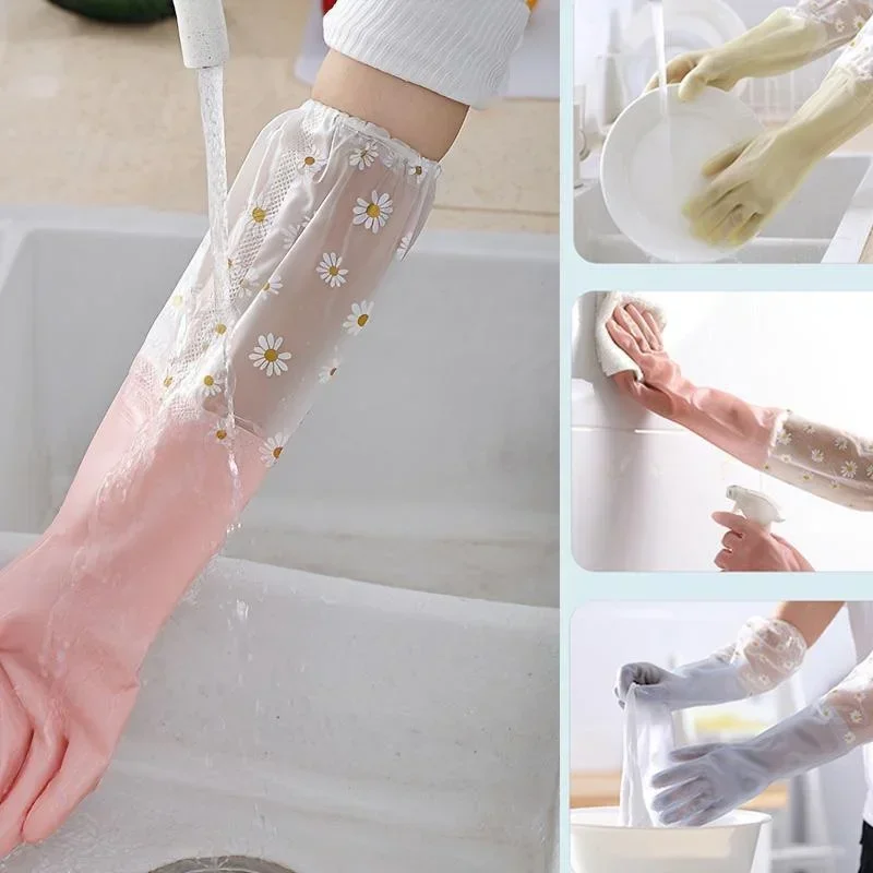 Household Long Sleeve Rubber Gloves Dishwashing Gloves Kitchen Oven Pet Cleaning Gloves Home and Kitchen Accessories