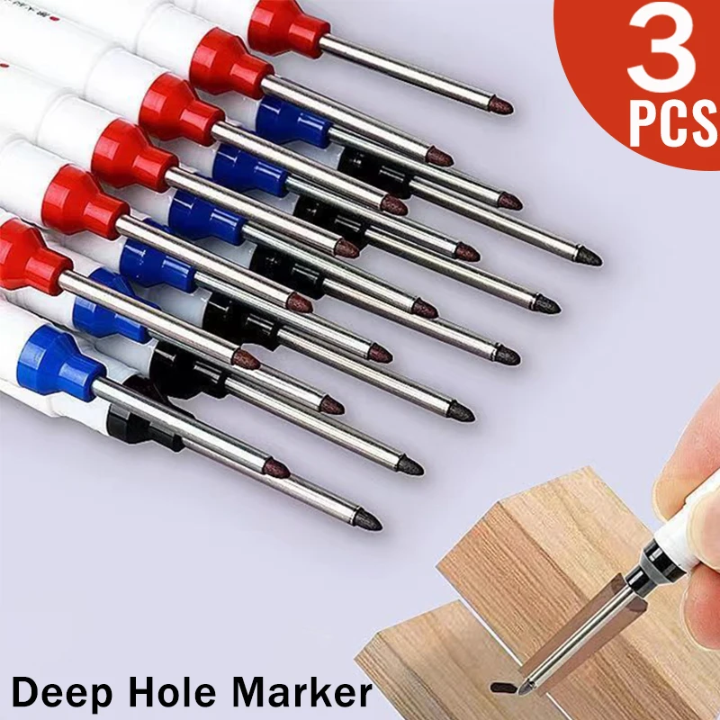 1-3PCS 20mm Deep Hole Long Nib Head Markers Bathroom Woodworking Decoration Permanent Marker Pencil Tools Metal Perforating Pen