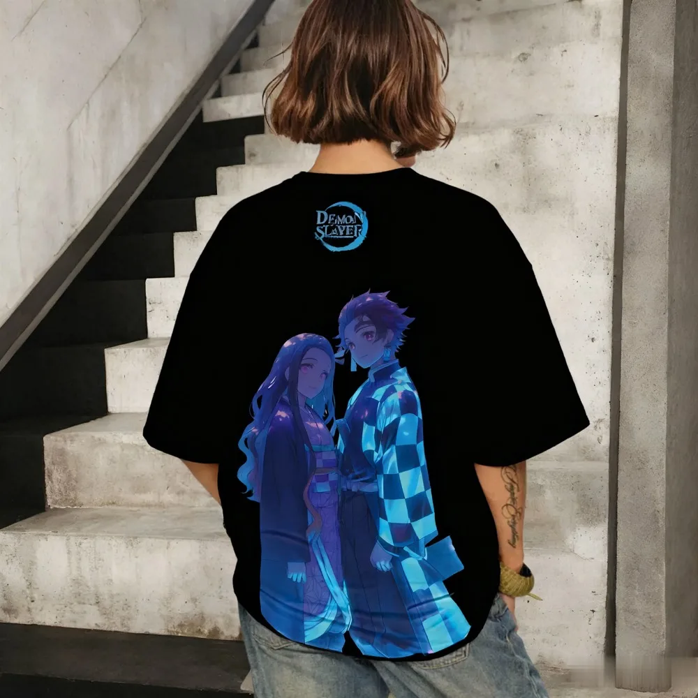 Demon Slayer Trendiges Damen-Eltern-Kind-Mode-Kurzarm-T-Shirt für Frühling und Sommer, übergroßes, bequemes, lockeres Outdoor-Top