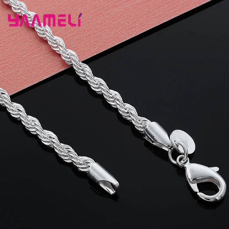 Top Sale Real Pure 925 Sterling Silver Necklace Jewelry Chain for Men Women 2MM 3MM 4MM Width Twisted Rope with Lobster Clasps view 4