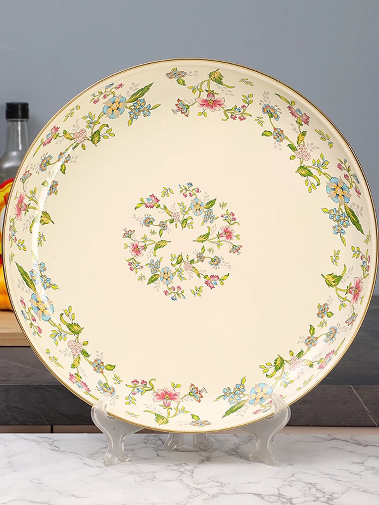 Elegant Retro Enamel Tea Tray 2636cm round Family Use Dishwasher Safe Chicken Dish Fruit Plate Iron Porcelain Flat 