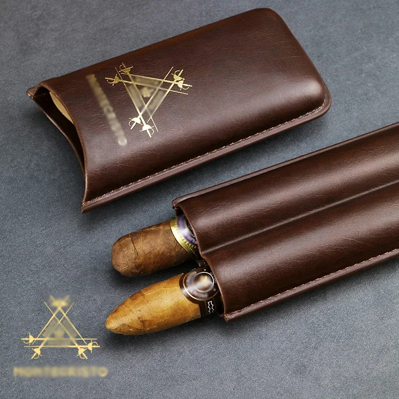 

Classic Travel Cigar Cases Leather Cigar Humidor 2 Tubes Cigars Holder Carrying Case Humidor Smoking Accessories Free Shipping