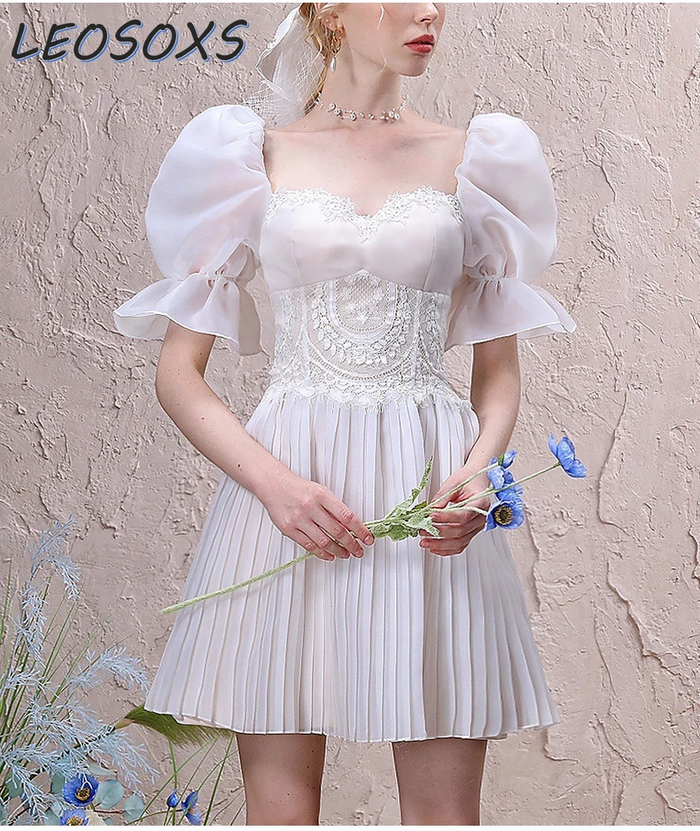 Women's Gentle Wind First Love Sweet Sling Dress 2024 Spring and Summer New French Fairy Lace Patchwork Pleated Dress