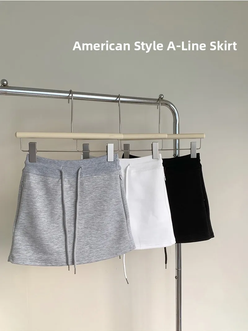 

Summer 2026 Women's Drawstring Sweatshirt High Waist A-Line Skirt Slimming Casual Sporty Short Skirt Bodycon Skirt Pants