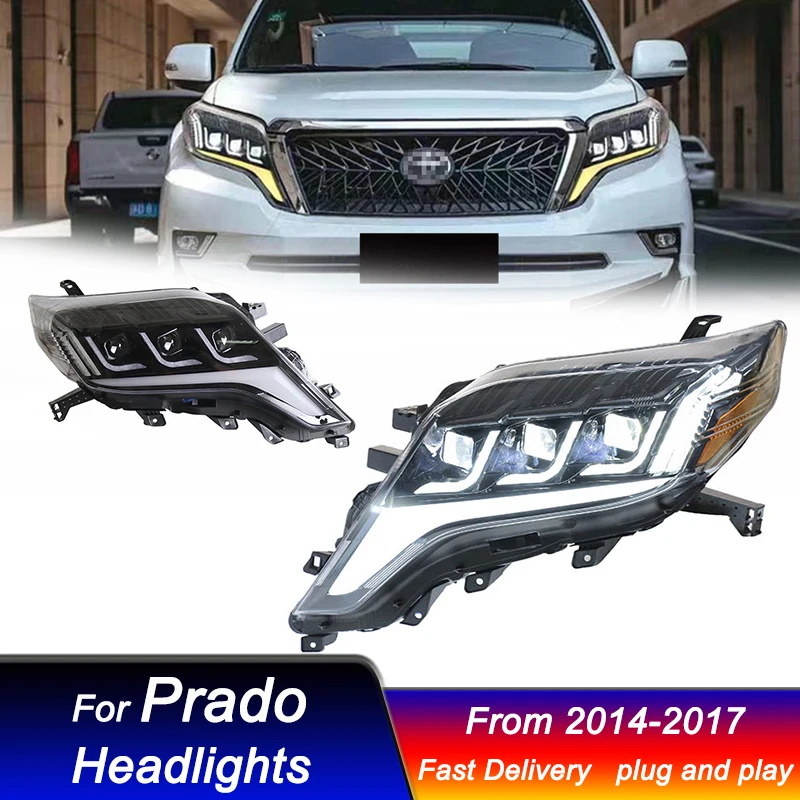 Faros Led de coche para Toyota Prado 2014-2017 estilo Lexus lámpara LED para cabeza actualización DRL lámpara de señal dinámica conjunto de luz delantera