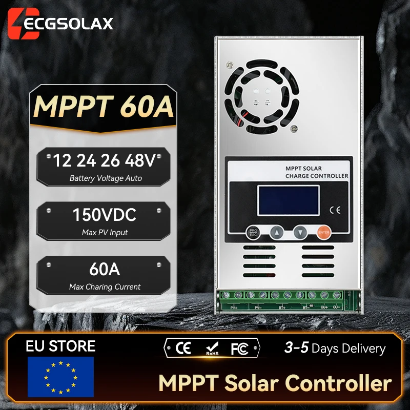 ECGSOLAX MPPT 60A Solar-Laderegler LifePo4 Batterie-Laderegler 12V 24V 36V 48V Solarpanel-Controller Max PV 150V
