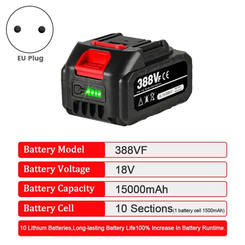 For Makita Battery Electric Tools Battery Pack 388Vf Lithium Battery Charger Battery Rechargeable EU Plug