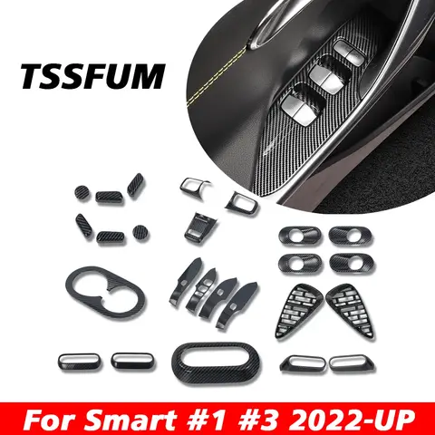 ABS Carbon Interior Kit Dashboard Center Console Gear Shift Panel Cover Trim Stickers For Smart ELF 1 3 #1 #3 2022 2023 2024