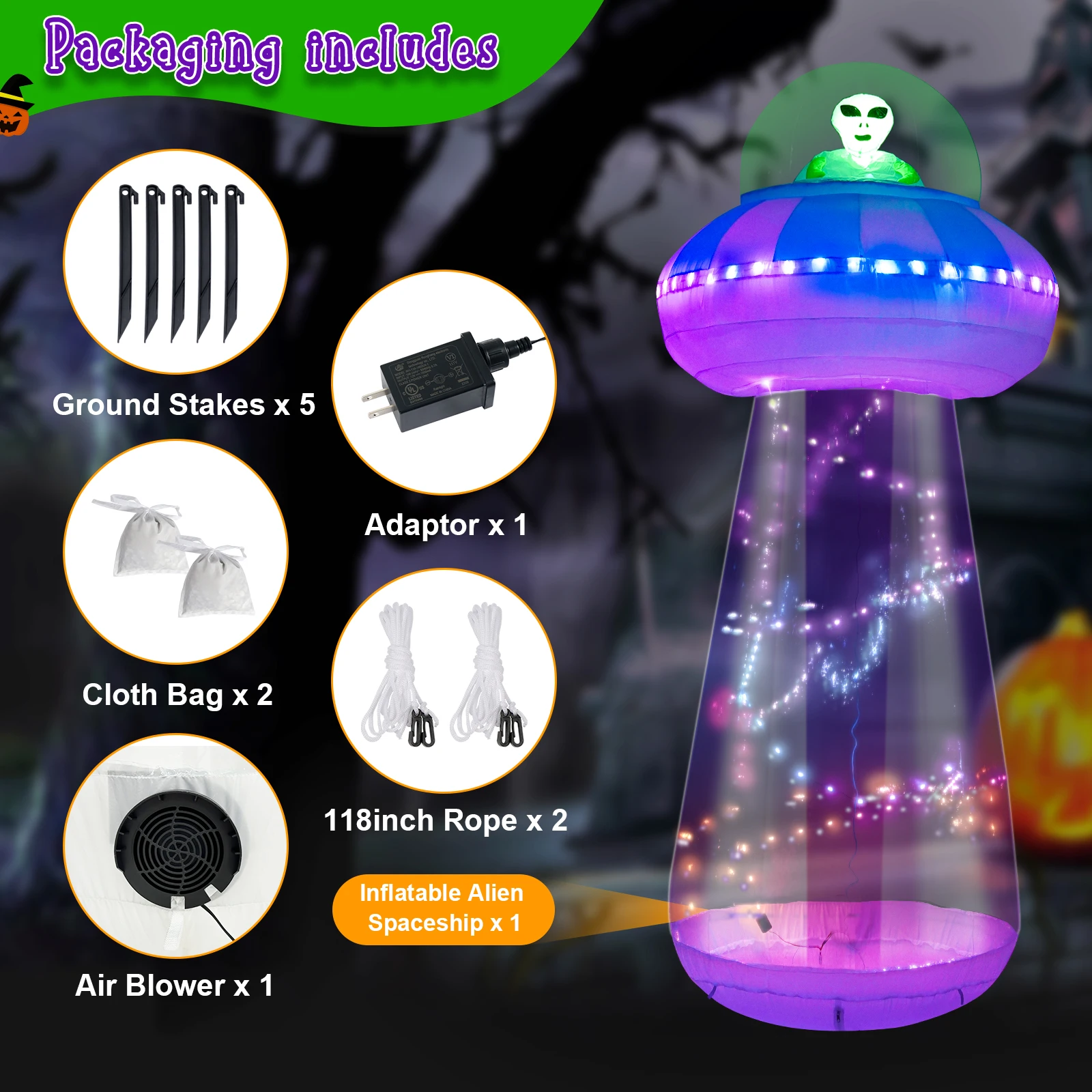 10ft Halloween Inflatable Outdoor Decorations Enterable Giant UFO Halloween Inflatable Yard Decorations with Colorful LED Lights