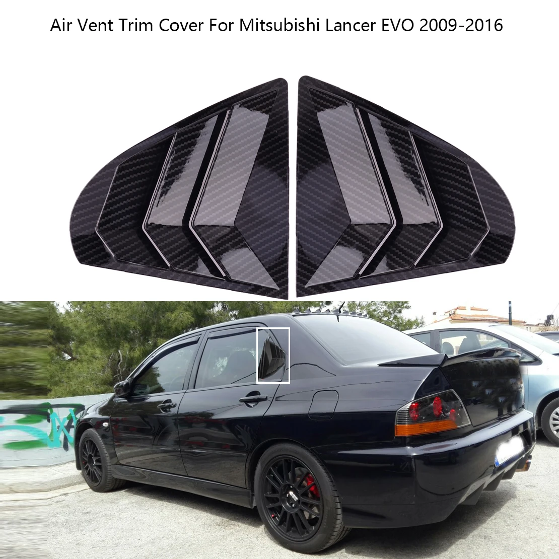 

2Pcs Carbon Fiber Black ABS Rear Side Window Louver Shutter Air Vent Trim Cover For Mitsubishi Lancer EVO 2009-2016 Stickers