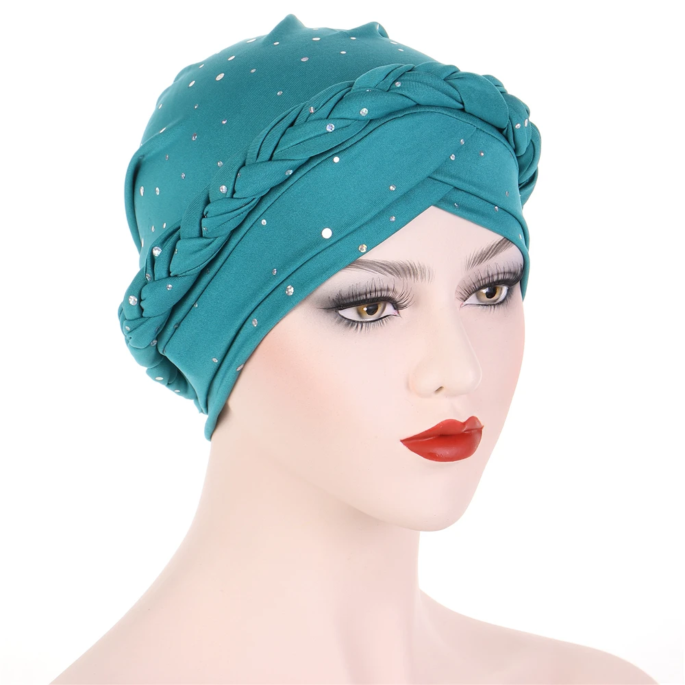 Gorro de quimio con lentejuelas trenzadas para mujeres musulmanas de la India, Hijab, contra el cáncer turbante, gorro interior para la pérdida de cabello, envoltura para la cabeza, pañuelo islámico para la cabeza para mujer