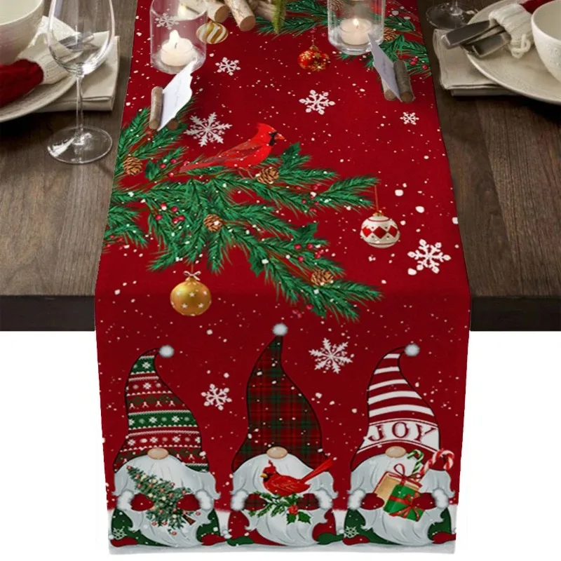 Christmas Snowman Snowflake Pine Branches Table Runner for Dining Table Wedding Party Accessories Decoration