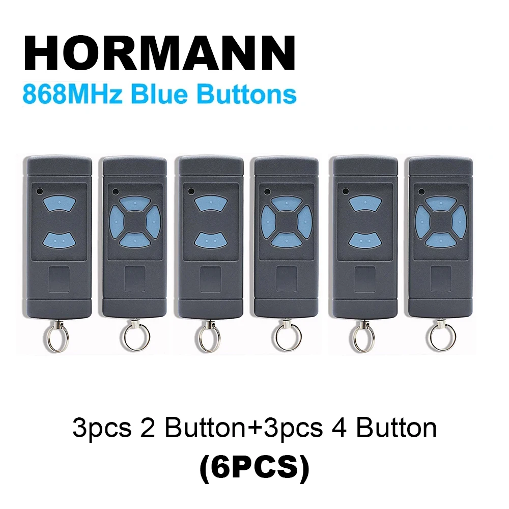 6pcs For 868MHz HORMANN HSE2 HSE4 HSM2 HSM4 HS1 2 4 868 Garage Remote Control Gate Blue Button Transmitter 3pcs+3pcs