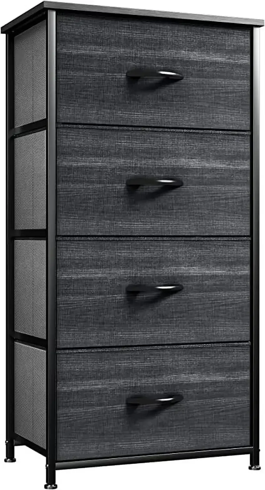 4-Drawer Dresser - Fabric Storage Tower, Organizer Unit for Bedroom, Hallway, Living Room, Fabric Bins, Charcoal Black Wood