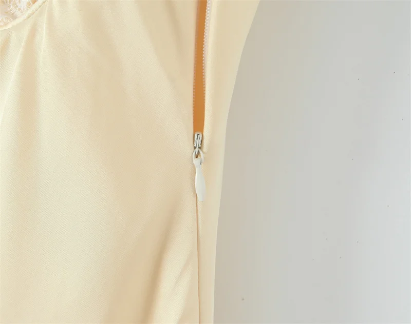 Women's Dress 2025 Autumn New style Yellow Cami Satin Feel V-neck Long Dress Sexy Fashion Elegant Temperament