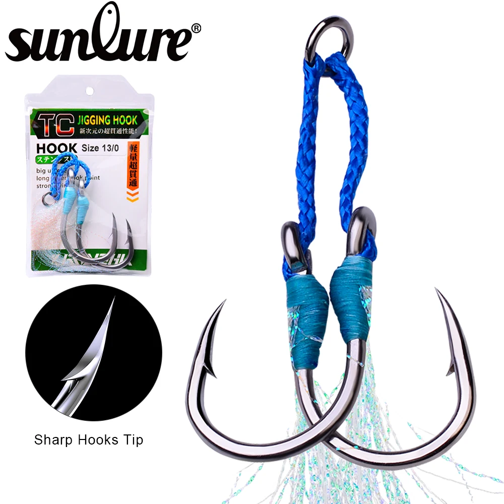 Carbon stainless steel fishing hook for saltwater  jigging fishing hook  accessories 1/0 3/0 5/0 7/0 9/0 11/0 13/0 1pair/bag image 4