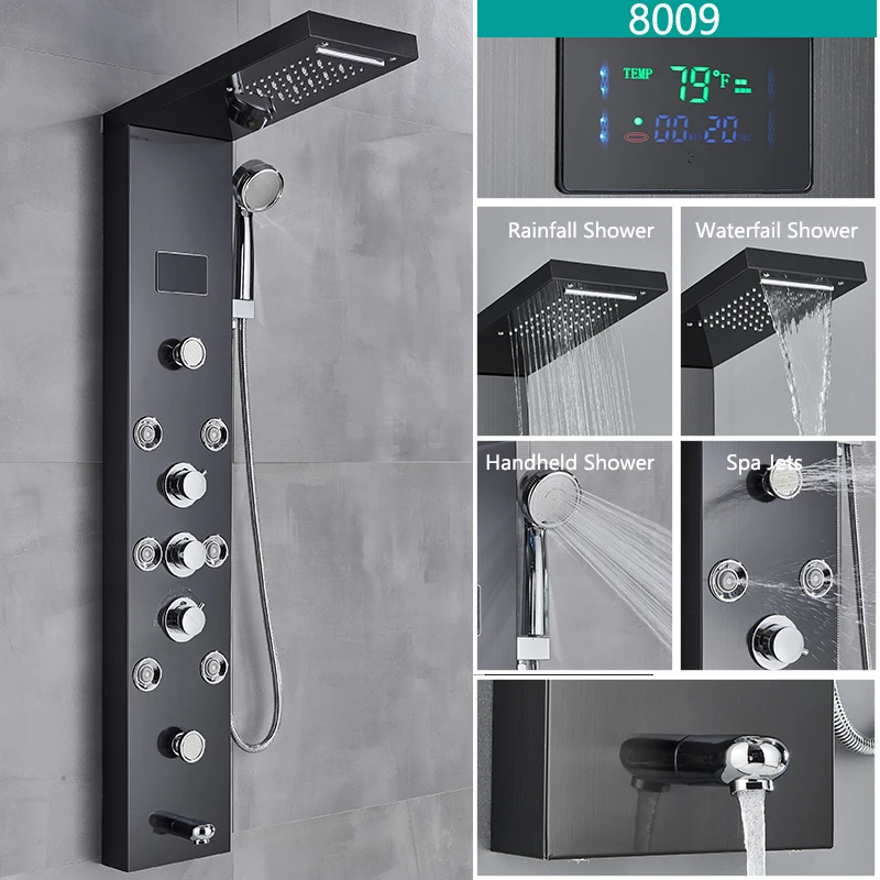 LED-licht badkamer douchekraan set LED regendouche paneelsysteem badkuip watermengkraan massage SPA temperatuurscherm