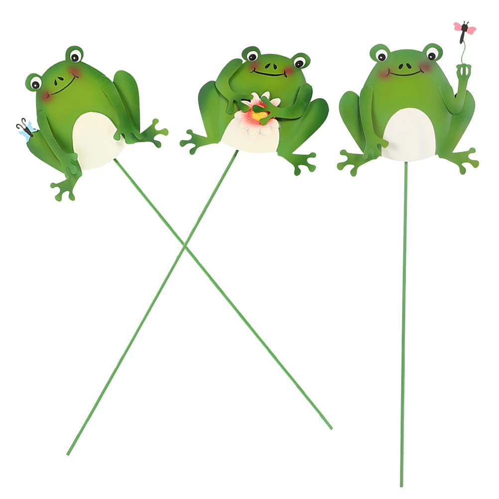 

3 Pcs Frog Decorative Stakes Safe Durable Yard Garden Lawn Cartoon Metal Decorations Plants Frogs Garden Ornaments Toddler