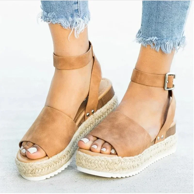 Fashion Plus Size Women\'s Shoes Hemp Rope Wedge Heel Platform Fish Mouth Sandals Women Luxury Sandals Women Designers 2023