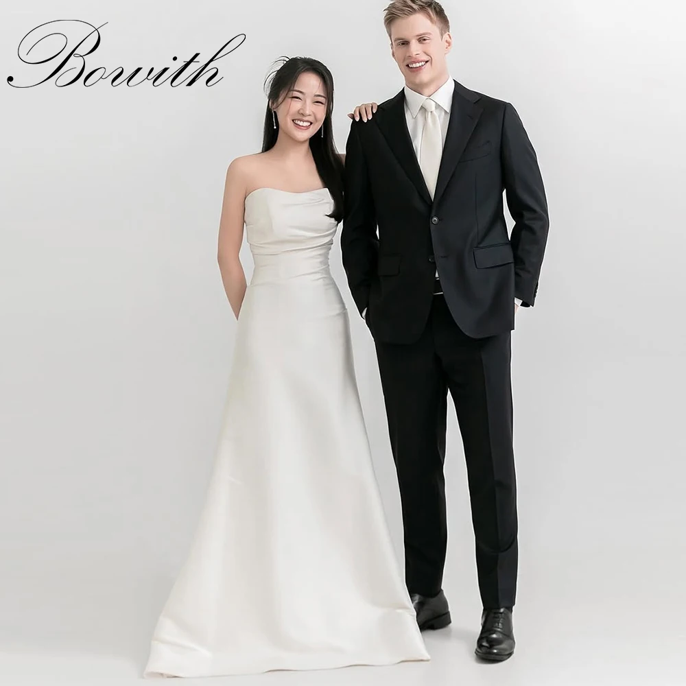 Bowith Simple Strapless Wedding Dresses Customized Korea Photoshoot Floor-Length Elegant Bridal Gowns Evening Dresses