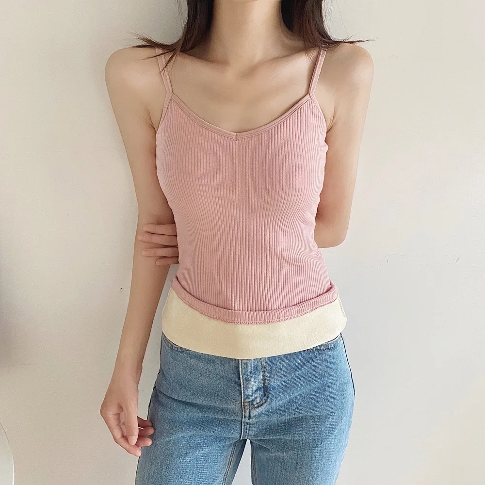 Winter White Underwear Tops Women Slim Thicken Soft Fleece Warm Tops Women Sleeveless Sexy Tight Elastic Simplic Vest Tops