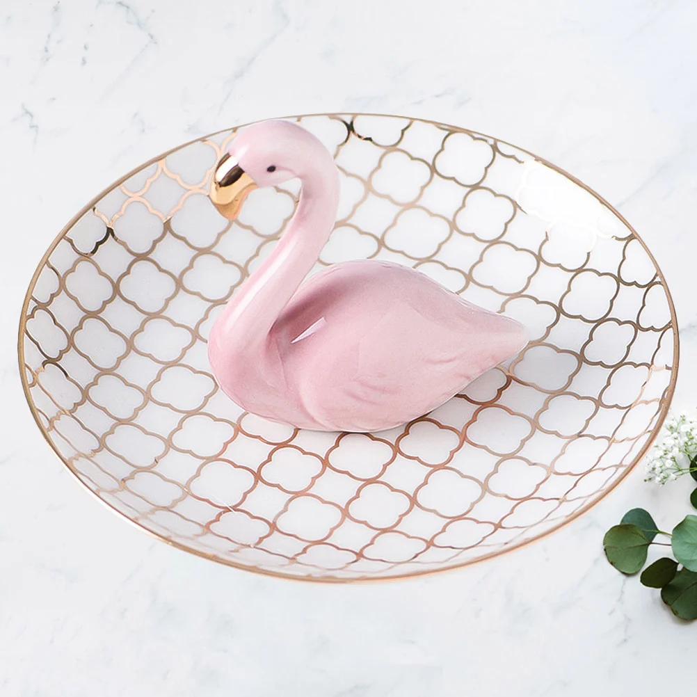 

1Pcs Flamingo Ceramic Jewelry Tray Elegant Ring Dish for Earrings Keys Bracelet Organizer Decorative Plate Flamingo Trinket Tray