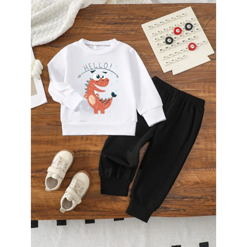 

IURNXB 2pcs Children Clothes Set Kids HELLO Dino Print Long Sleeve Top+Pants Outfits Little Boy Playwear Toddler Sweatsuits 1-6Y