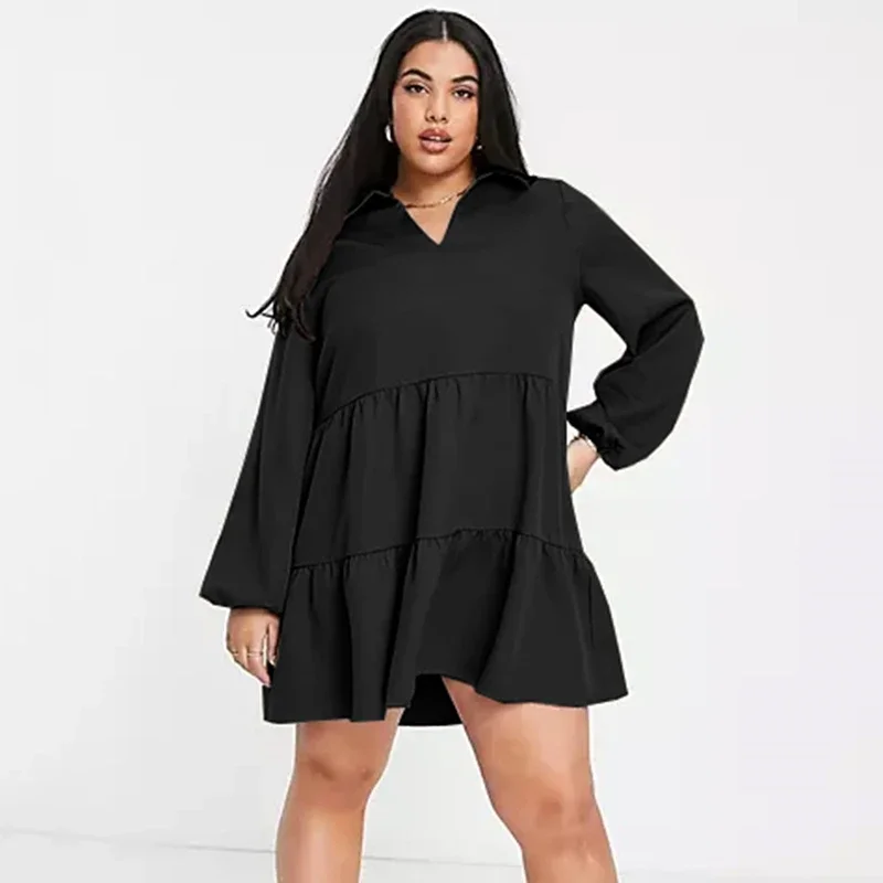 Robe chemise élégante à plusieurs niveaux pour femmes, grande taille, col en V, manches longues, blouse adt, femme, travail, bureau, été, printemps, 7XL