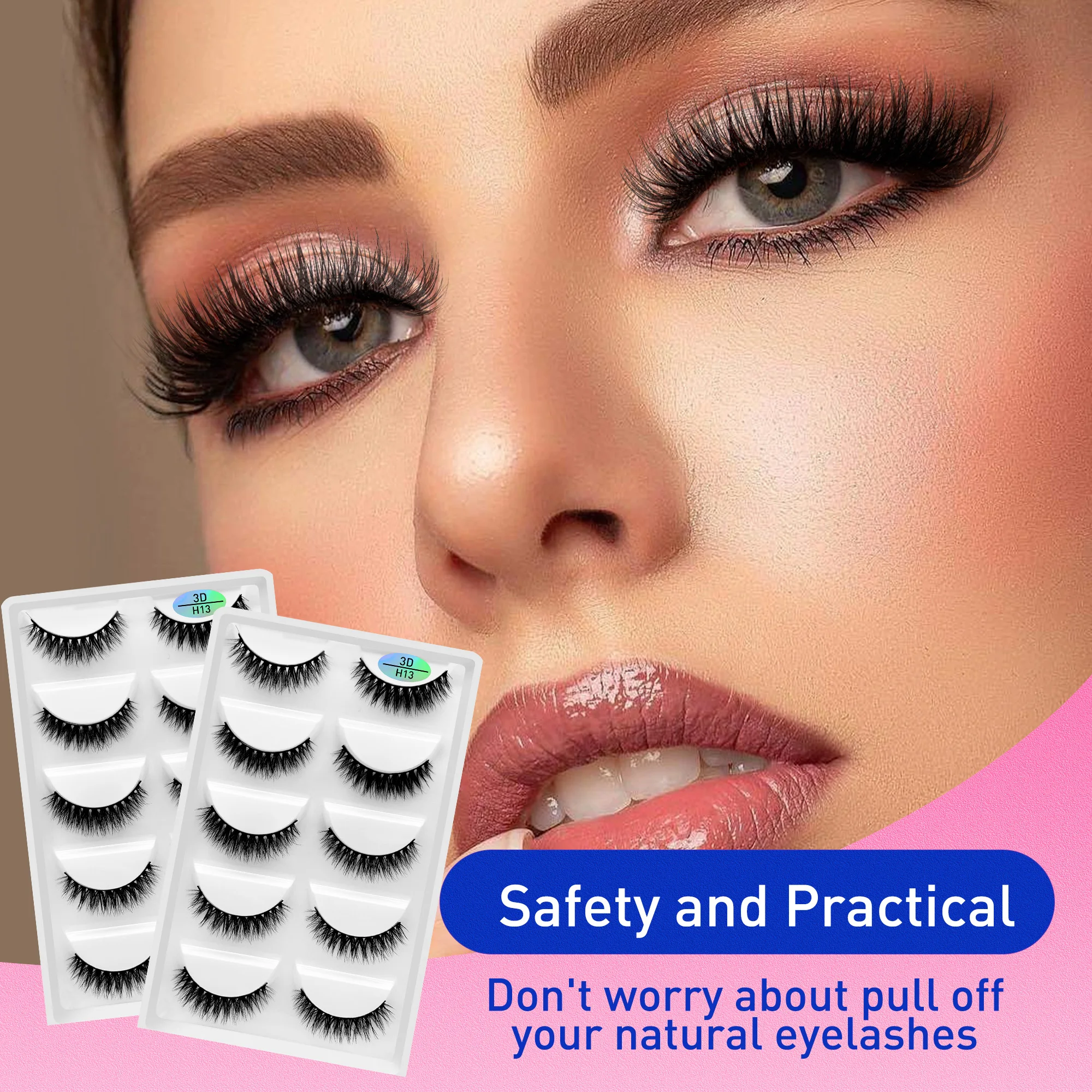 متوسط الطبيعية رقيق حجم الرموش الصناعية ثلاثية الأبعاد المنك جلدة تمديد ماكياج المنك رموش السائبة 5 أزواج #5