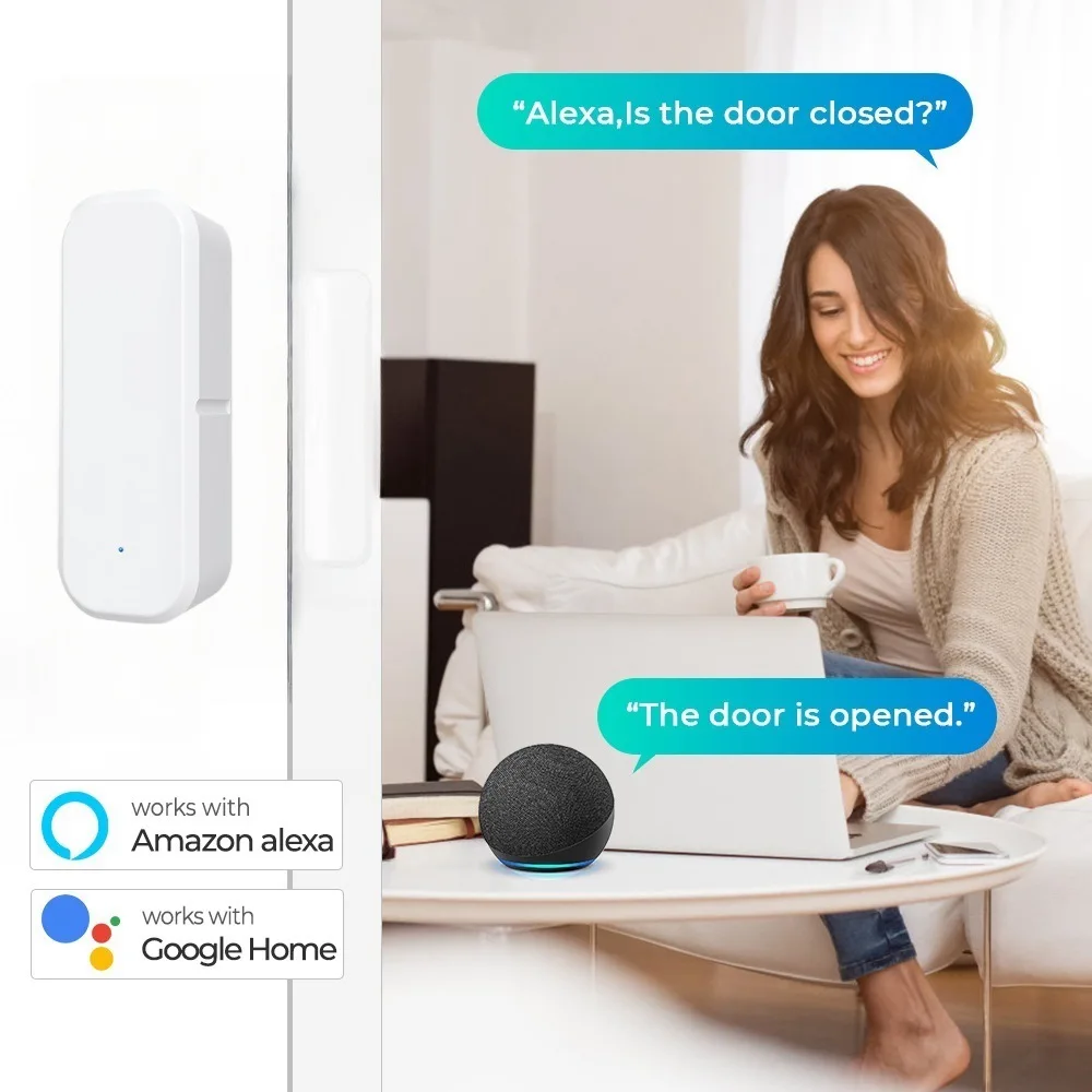 Tuya Wifi  Smart Door Sensor Window  Entry Security Alarm Alexa Google Home Compatible Burglar Alarm Sensor for Home Security