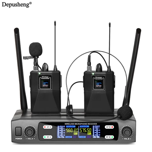Imagen 2 del producto Micrófono Lavalier inalámbrico de 2 canales, auriculares, micrófono Depusheng X2-CLIP VHF, conjunto inalámbrico fijo de doble frecuencia para espectáculo de escenario