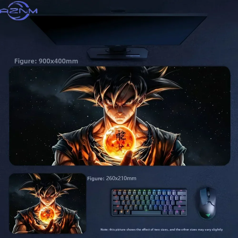 Anime Dragon Ball Goku Holding Dragon Ball Large Mousepad, Rubber Non‑Slip Extended Gaming Desk Mat, Waterproof Anti‑Fray Mouse