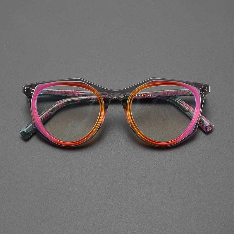 Designer spell multicolor cat-eye oval glasses frame niche personality literary small-frame optical prescription myopia glasses