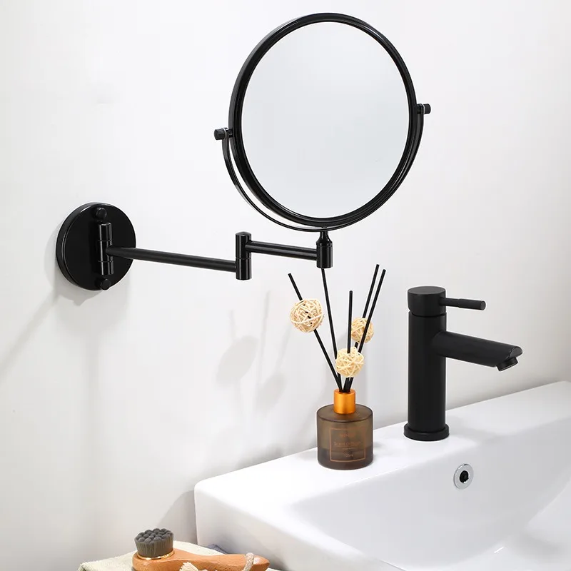 Dressing Mirror Wall Mounted 8 Inch Magnifying Two-sides Mirror Space Aluminum Black Makeup Mirror Cosmetic Lady Gift